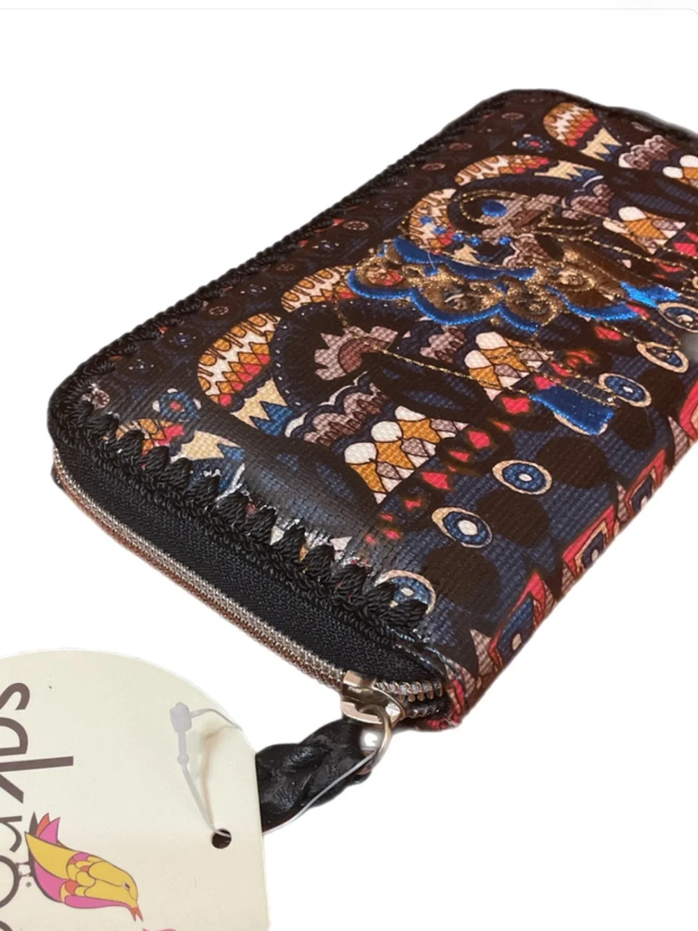 NWT Flawed Sakroots Elephant Embroidered Large  Zip Around Wallet